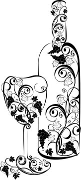 recommend clip art: Stylized wine bottle and wine glass