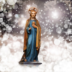 jesus christ,statue, Christmas,rose  background