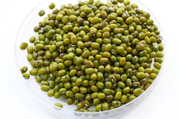 mung beans on white background.