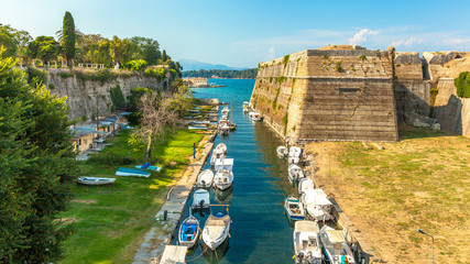 Old Byzantine fortress in Corfu, canal view - Greece - obrazy, fototapety, plakaty