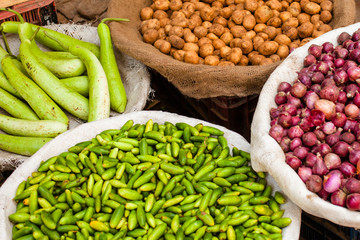 Asian farmer's market selling fresh vegetables