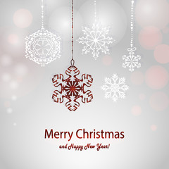 Christmas card with white and red snowflake