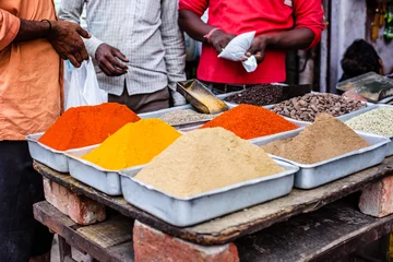 Zelfklevend Fotobehang Traditional spices market in India. © Curioso.Photography