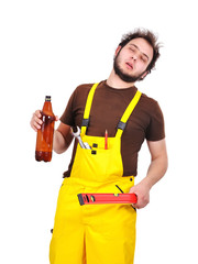 builder with beer