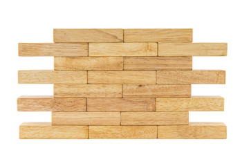 Blocks of wood isolated on white background, wall shape