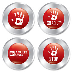 Adults only button set. Age limit stickers.