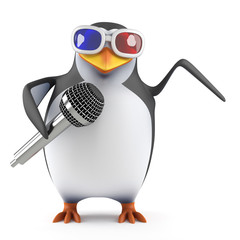 Obraz premium Penguin sings in 3d glasses