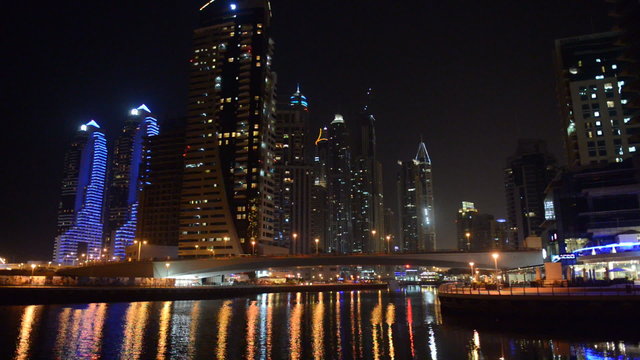 The night illumination of Dubai Marina, UAE