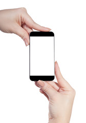 mobile phone in female hands isolated