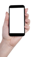 mobile phone in a female hand isolated