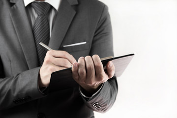 Accounting.Business records in the men's hands