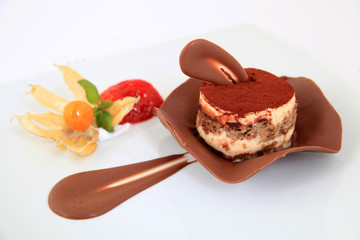 Piece of chocolate tiramisu cake