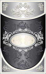 Vintage Frame or label with Floral background in black silver
