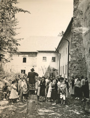 Sightseers in the courtyard of the old castle - circa 1955