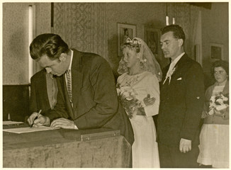 Wedding day (wedding witness signs) - circa 1950