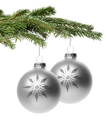 Silberne Weihnachtskugeln mit Muster