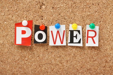 The word Power on a cork notice board