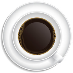 Top View of a Classic Cup of Coffee on a Saucer - A Morning Beverage Concept
