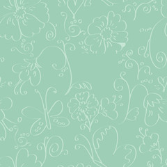 Mint seamless background with flowers