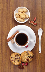 Cookies, nuts and cup of coffee