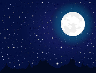 Obraz na płótnie Canvas Bright moon and stars during night