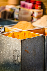 Closeup of spices on sale market.