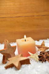 Weihnachten Kerze Schnee Holzstern