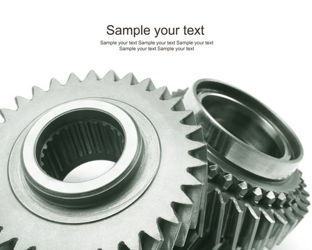 real stainless steel gears isolated over white background