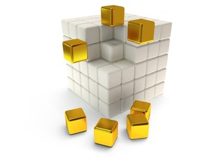 Obraz premium Cubes block. Assembling concept. On white.