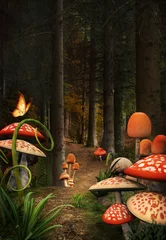 Selbstklebende Fototapeten Enchanted nature series - Mushrooms path © EllerslieArt