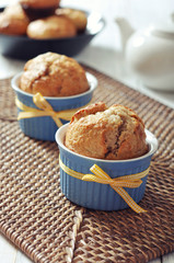 Banana muffins in ceramic baking mold
