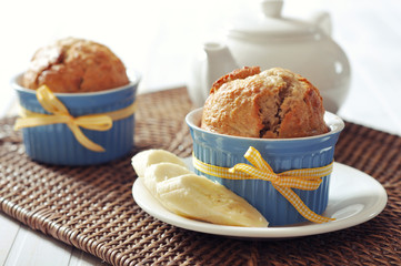 Banana muffins in ceramic baking mold