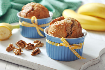 Banana muffins in ceramic baking mold