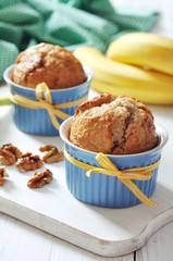 Banana muffins in ceramic baking mold