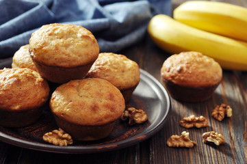 Banana muffins on brown plate
