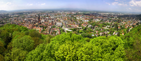 Panoramic view of Freiburg im Breisgau city, Germany