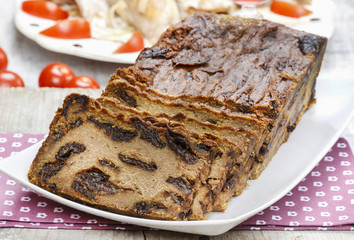 Traditional delicious pate stuffed with plums