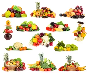 Crédence de cuisine en verre imprimé Fruits Collage de fruits et légumes isolés sur blanc