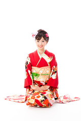 japanese kimono woman on white background