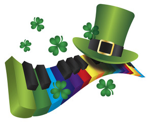 Fototapeta premium Leprechaun Hat with Rainbow Color Piano Keyboard