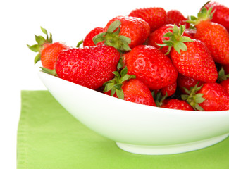 Fresh strawberry in bowl isolated on white