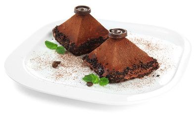 Delicious chocolate cakes isolated on white