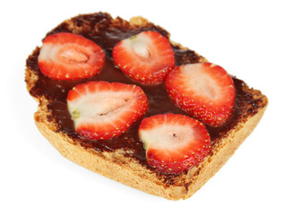 Delicious toast with strawberry isolated on white