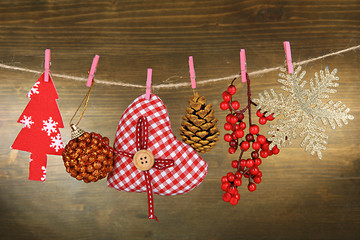 Christmas decorations on wooden background