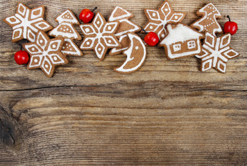 Christmas cookies on wooden background