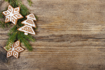 Christmas cookies on wooden background