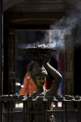 Parvati goddess with burning incens, bronze sculpture