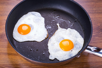 Fried eggs on the pan