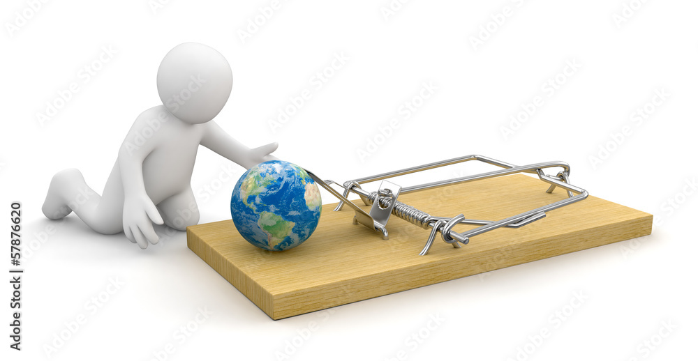 Poster man and mousetrap with globe (clipping path included)