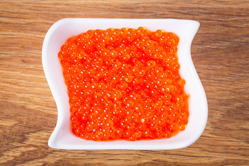 Red salmon caviar in the bowl